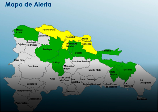 COE incrementa alerta amarilla para tres provincias y verde para ocho