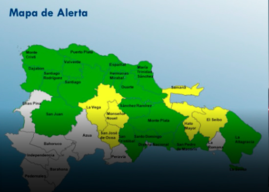 COE: Seis provincias en alerta amarilla y 18 en verde por lluvias