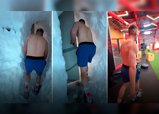 VIDEO: En Kamchatka, unos jóvenes cavan un túnel de nieve para poder entrar al gimnasio