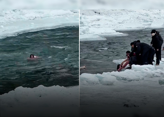 VIDEO: El alto precio de hacerse fotos en la orilla de un río helado